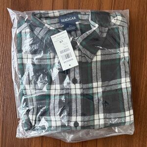 Haggar Black and Green Checkered Shirt